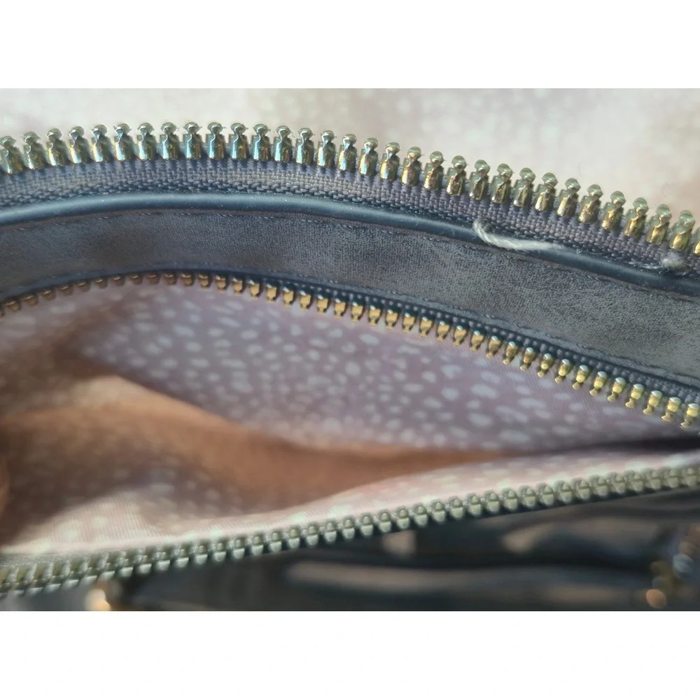 Grey Faux Suede Multi-Zip‎ Satchel Handbag Gold Hardware Crossbody Bag